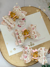 Load image into Gallery viewer, Pink Gingerbread Hair Bow Clip or Headband