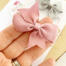 Load image into Gallery viewer, Neutral Small Hair Bow Clip Set - Fringe Clips - Pink, Grey & Beige
