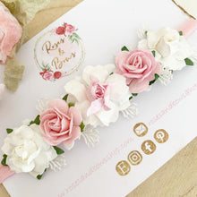Load image into Gallery viewer, Pink and white rose flower headband