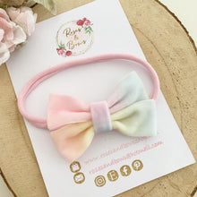 Load image into Gallery viewer, Rainbow Velvet Pinch Bow Headband or Clip