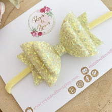 Load image into Gallery viewer, Lemon yellow Glitter Hair Bow - Glitter Hair Bow Hair Clip or Headband