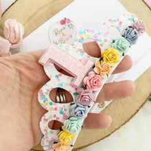 Load image into Gallery viewer, Birthday tiara, rainbow glitter tiara - birthday accessory - custom ages