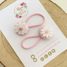 Load image into Gallery viewer, Pink Daisy Bobble Hair Ties Set of 2