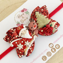 Load image into Gallery viewer, Christmas Santa Sleigh Hair Bow Headband or Clip