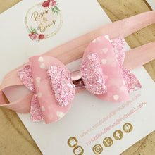 Load image into Gallery viewer, Pink Glitter Valentine’s Day Hair Bow Headband or Clip