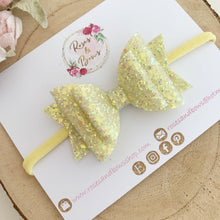 Load image into Gallery viewer, Lemon yellow Glitter Hair Bow - Glitter Hair Bow Hair Clip or Headband