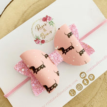 Load image into Gallery viewer, Pink dachshund sausage dog hair bow Headband or Clip