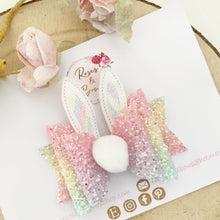 Load image into Gallery viewer, Easter Bunny Hair Bow Headband or Clip - Rainbow Bunny Rabbit Ears Hair Bow
