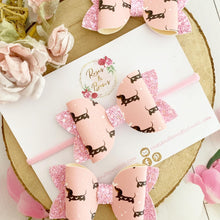 Load image into Gallery viewer, Pink dachshund sausage dog hair bow Headband or Clip