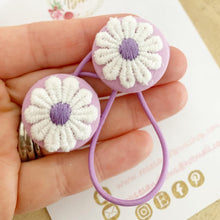 Load image into Gallery viewer, Purple Daisy Bobble Hair Ties Set of 2