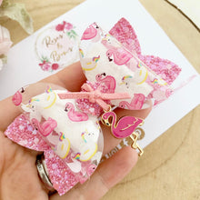 Load image into Gallery viewer, Flamingo and unicorn Transparent Hair Bow Headband or Clip