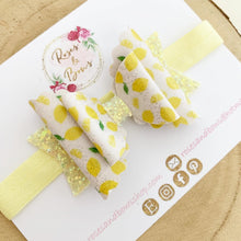 Load image into Gallery viewer, Lemon Glitter Hair Bow Headband or Clip