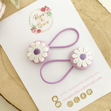 Load image into Gallery viewer, Purple Daisy Bobble Hair Ties Set of 2