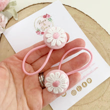 Load image into Gallery viewer, Pink Daisy Bobble Hair Ties Set of 2
