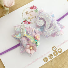 Load image into Gallery viewer, Mermaid Birthday Hair Bow - Birthday Headband - Birthday Hair Clip