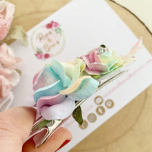 Load image into Gallery viewer, Rainbow flower nylon headband or alligator clip