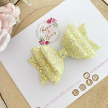 Load image into Gallery viewer, Lemon yellow Glitter Hair Bow - Glitter Hair Bow Hair Clip or Headband