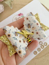 Load image into Gallery viewer, Bee Glitter Bow Headband or Clip
