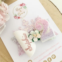 Load image into Gallery viewer, Rainbow Personalised Birthday Princess Hair Bow - Birthday Headband - Birthday Hair Clip