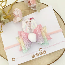 Load image into Gallery viewer, Easter Bunny Hair Bow Headband or Clip - Rainbow Bunny Rabbit Ears Hair Bow