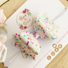 Load image into Gallery viewer, White Rainbow Heart Glitter Valentine’s Day Hair Bow Headband or Clip