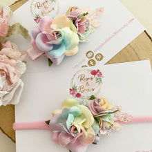 Load image into Gallery viewer, Rainbow flower nylon headband or alligator clip