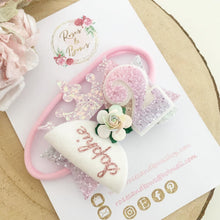 Load image into Gallery viewer, Rainbow Personalised Birthday Princess Hair Bow - Birthday Headband - Birthday Hair Clip