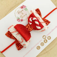 Load image into Gallery viewer, Christmas Candy Cane Hair Bow Headband or Clip