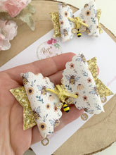 Load image into Gallery viewer, Bee Glitter Bow Headband or Clip