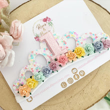 Load image into Gallery viewer, Birthday tiara, rainbow glitter tiara - birthday accessory - custom ages