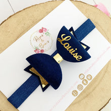Load image into Gallery viewer, Navy Personalised Name Hair Bow Headband or Clip
