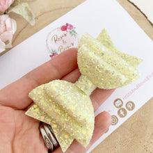 Load image into Gallery viewer, Lemon yellow Glitter Hair Bow - Glitter Hair Bow Hair Clip or Headband