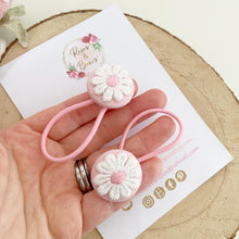 Load image into Gallery viewer, Pink Daisy Bobble Hair Ties Set of 2