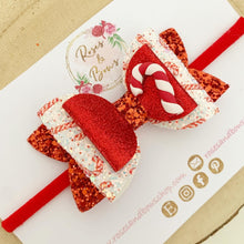 Load image into Gallery viewer, Christmas Candy Cane Hair Bow Headband or Clip