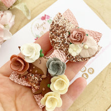 Load image into Gallery viewer, Rose Gold Deer Glitter Bow Headband or Clip