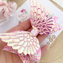 Load image into Gallery viewer, Angel Wings Pink Glitter Hair Bow Headband or Clip