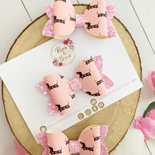 Load image into Gallery viewer, Pink dachshund sausage dog hair bow Headband or Clip