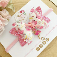 Load image into Gallery viewer, Flamingo and unicorn Transparent Hair Bow Headband or Clip