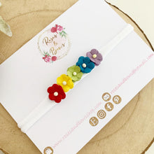 Load image into Gallery viewer, Bright Rainbow flower nylon stretch headband
