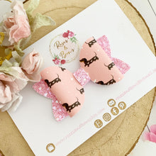 Load image into Gallery viewer, Pink dachshund sausage dog hair bow Headband or Clip