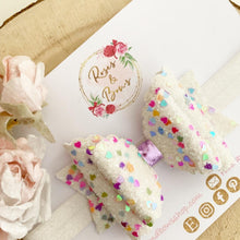 Load image into Gallery viewer, White Rainbow Heart Glitter Valentine’s Day Hair Bow Headband or Clip