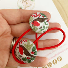 Load image into Gallery viewer, Christmas Robin Bobble Hair Ties Set of 2