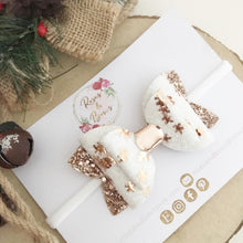 Load image into Gallery viewer, Rose Gold and White Gingerbread Glitter Hair Bow Headband or Clip