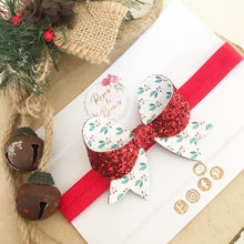 Load image into Gallery viewer, Christmas Double Sided Holly Glitter Bow Headband or Clip