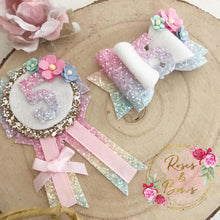 Load image into Gallery viewer, Birthday badge and bow. Available individually or as a set