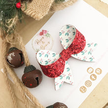 Load image into Gallery viewer, Christmas Double Sided Holly Glitter Bow Headband or Clip