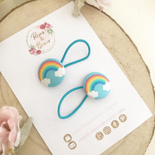 Load image into Gallery viewer, Blue Rainbow Bobble Hair Ties Set of 2