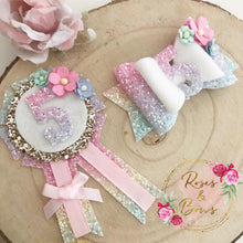 Load image into Gallery viewer, Birthday badge and bow. Available individually or as a set