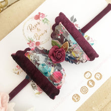 Load image into Gallery viewer, Autumn Fall Floral Transparent and Velvet Bow Headband or Clip