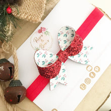 Load image into Gallery viewer, Christmas Double Sided Holly Glitter Bow Headband or Clip